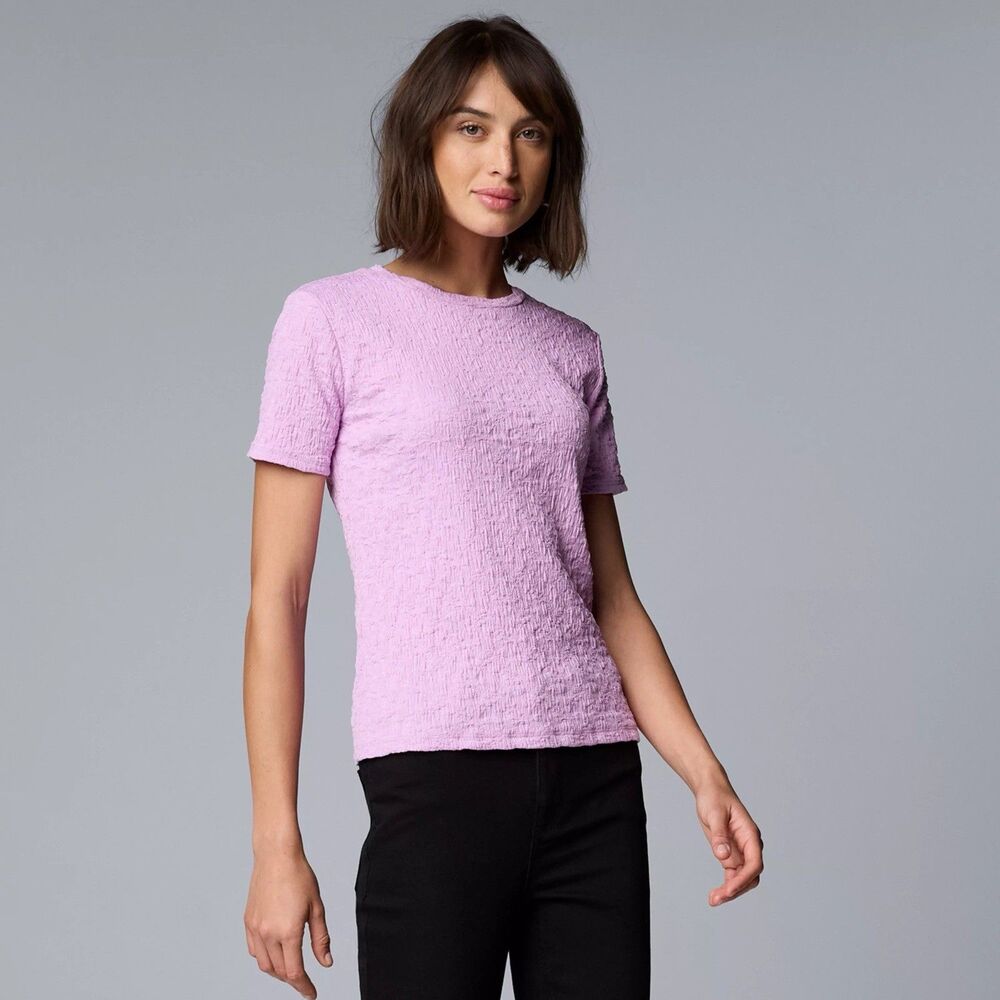 Simply Vera Wang Textured Tee Size XS Lilac  Crewneck Short Sleeve Women's NWT